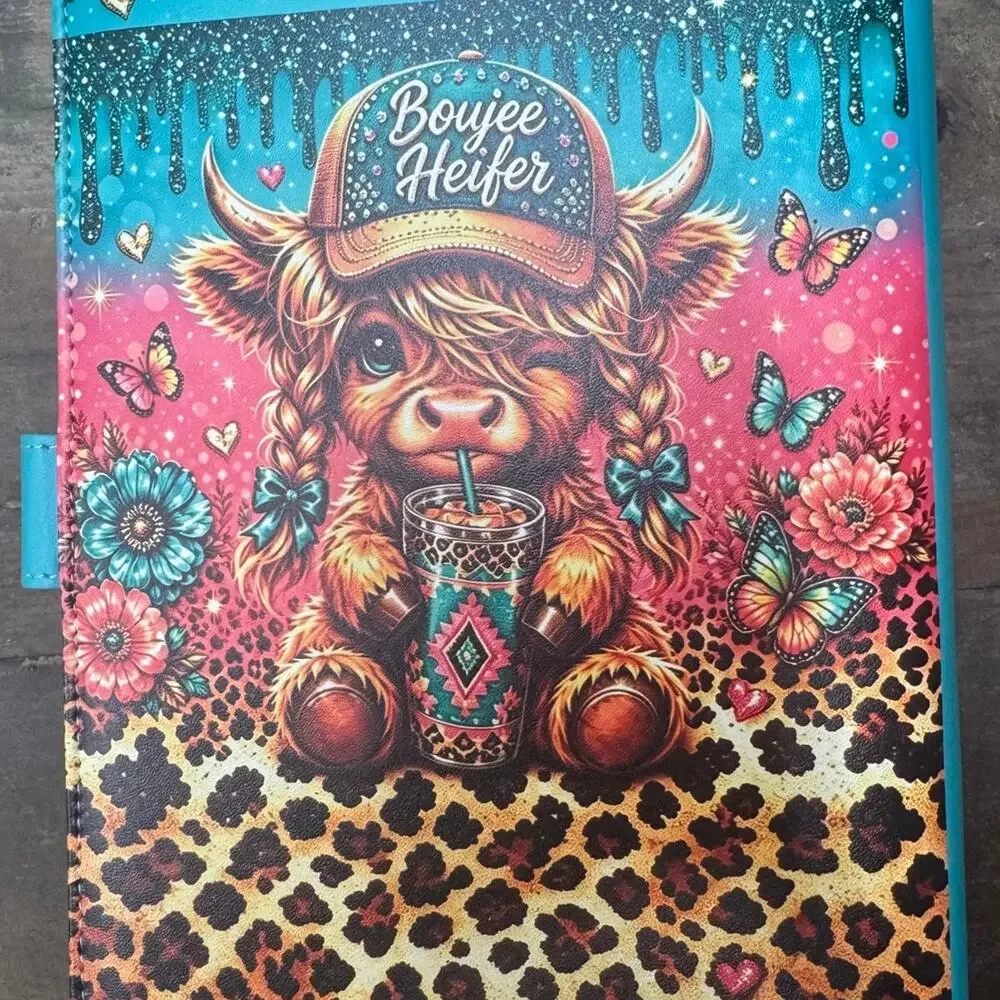Highland Cow Boujee Heifer A5 Binder with stationery paper, mousepad, & tote bag